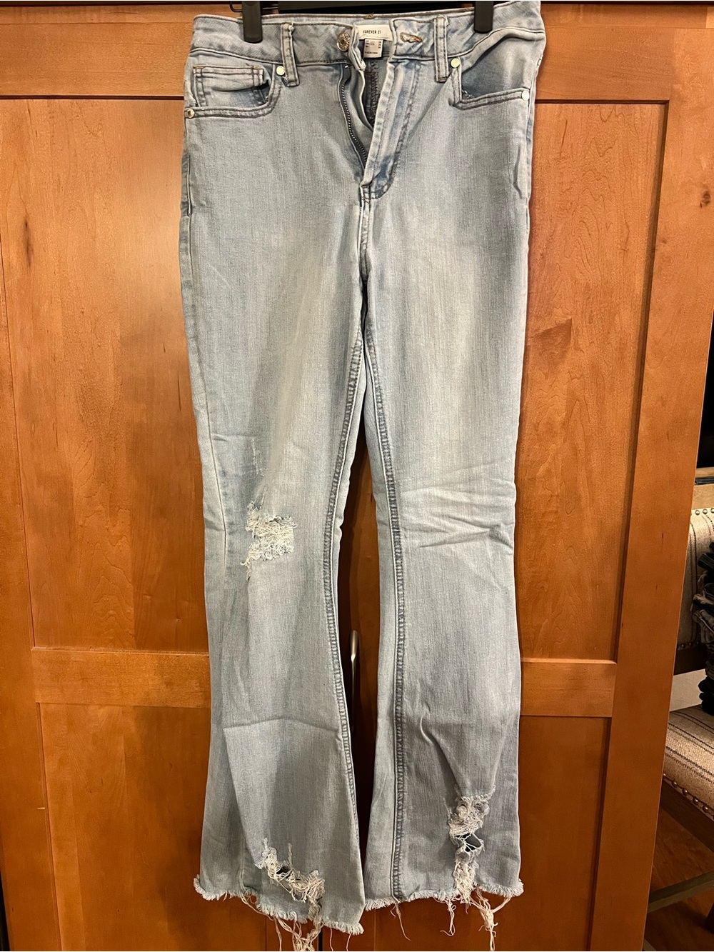 Forever 21 Light Blue Distressed Flare Jeans